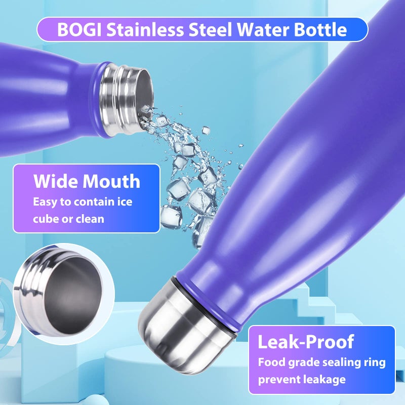 BOGI 17oz Insulated Water Bottle Double Wall Vacuum Stainless Steel Water Bottles, Leak Proof Metal Sports Water Bottle Keeps Drink Hot and Cold - Perfect for Outdoor Sports Camping Biking (Purple) - Image 5